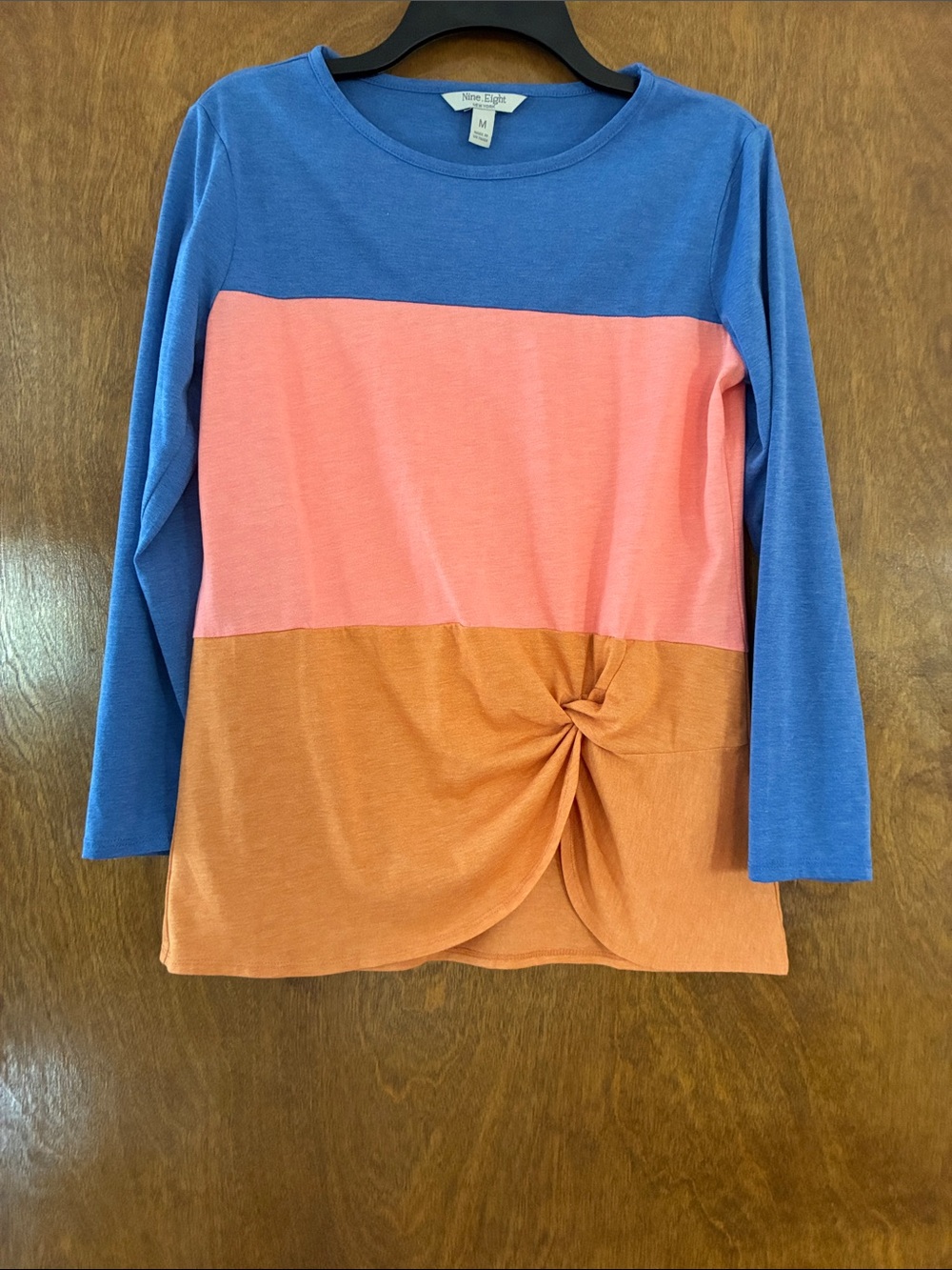 Nine.Eight New York Colorblock Knot-Front Long Sleeve Tee - Blue, Pink & Orange